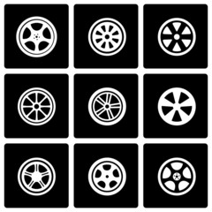 Sticker - Vector black wheel icon set