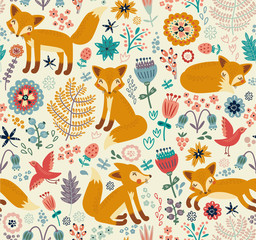 Seamless pattern with a fox