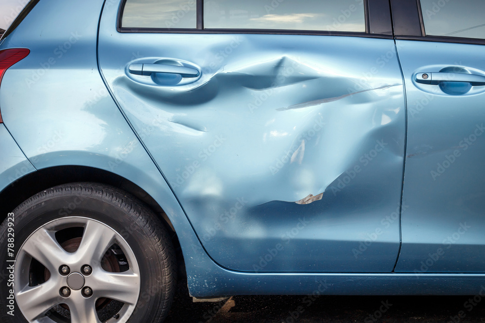 Body of car get damage by accident - obrazy, fototapety, plakaty 