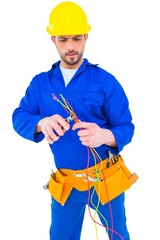 Poster - Electrician cutting wire with pliers