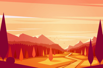Fototapete - Sunset landscape. Vector illustration.