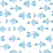 watercolor seamless pattern with fish and with white stroke