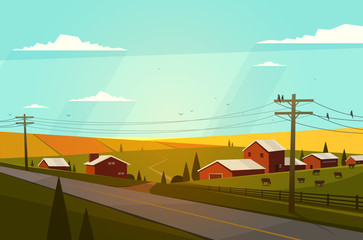 Fototapete - Rural landscape. Vector illustration.