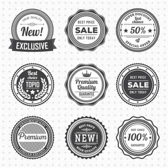 Set of vintage black and white labels. Templates icons