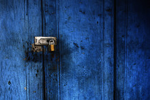 Blue Door Lock With Key.