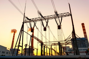 Wall Mural - transmission tower in the sunset