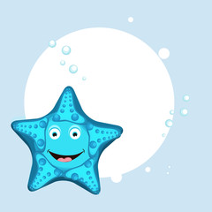 Sticker - Shiny blue starfish with frame for your message.