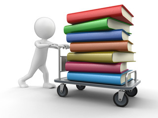 Poster - Man and Handtruck with books