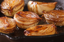 сaramelized Onion Halves With Balsamic Vinegar In A Pan