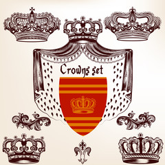 Canvas Print - collection of vector hand drawn crowns in vintage style