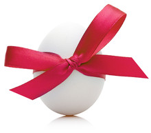 Easter Egg With Festive Red Bow Isolated On White Background