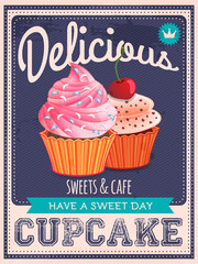 vector vintage styled cupcakes poster