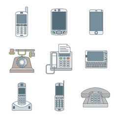 Poster - colored outline various phone devices icons set.