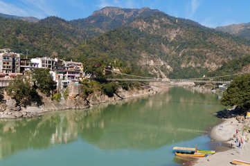 Sticker - Laxman Jhula bridge over Ganges river