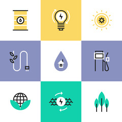 Green energy and electricity pictogram icons set