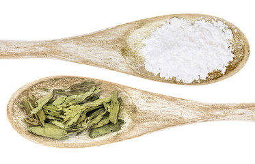 Wall Mural - stevia leaf and white cane sugar