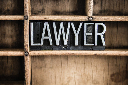 Lawyer Concept Metal Letterpress Word in Drawer