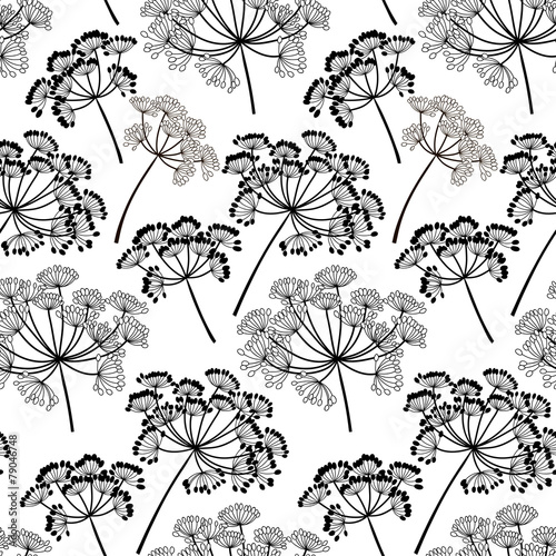 Obraz w ramie Monochrome seamless pattern of abstract flowers. Hand-drawn flor