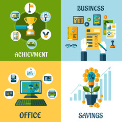 Poster - Flat concept of business, office, achievement, savings