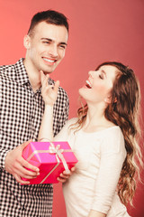 happy romantic couple with gift