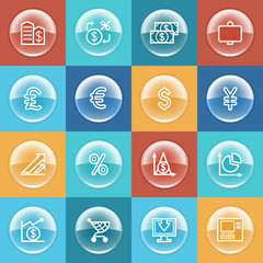 Canvas Print - Finance icons with buttons on color background.