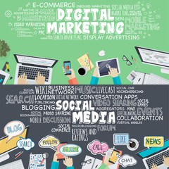 Wall Mural - flat design concepts for digital marketing and social media