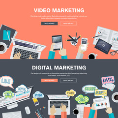 Wall Mural - set of flat design concepts for video and digital marketing