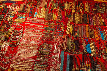 Indian bijouterie or jewelry in street shop