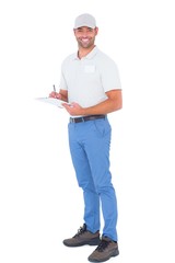 Poster - Confident male supervisor writing on clipboard