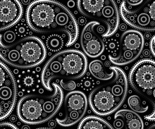Seamless Paisley Ornament Black White Vector Floral Background