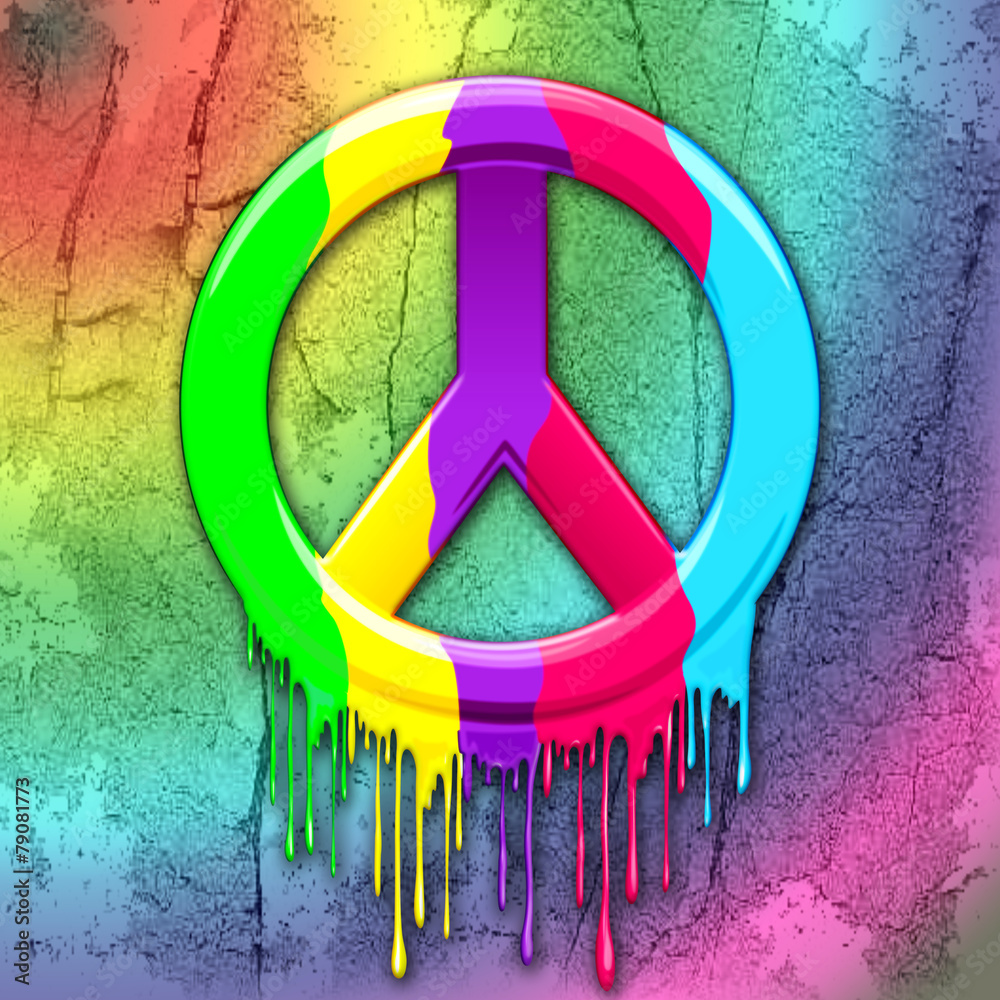 Peace Symbol Dripping Rainbow Paint - obrazy, fototapety, plakaty 