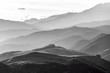 Hills of Canterbury near Hanmer Springs in black and white, New