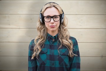 Poster - Composite image of pretty blonde listening to music