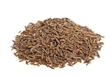 Poster - Pile of cumin seeds on a white background