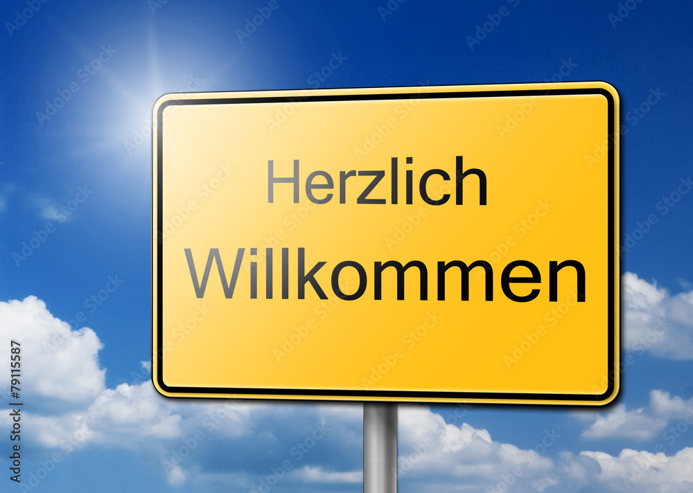 Photo Art Print Herzlich Willkommen Schild Hintergrund Europosters