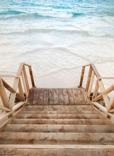 Empty Wooden Stairs Goes To The Sea