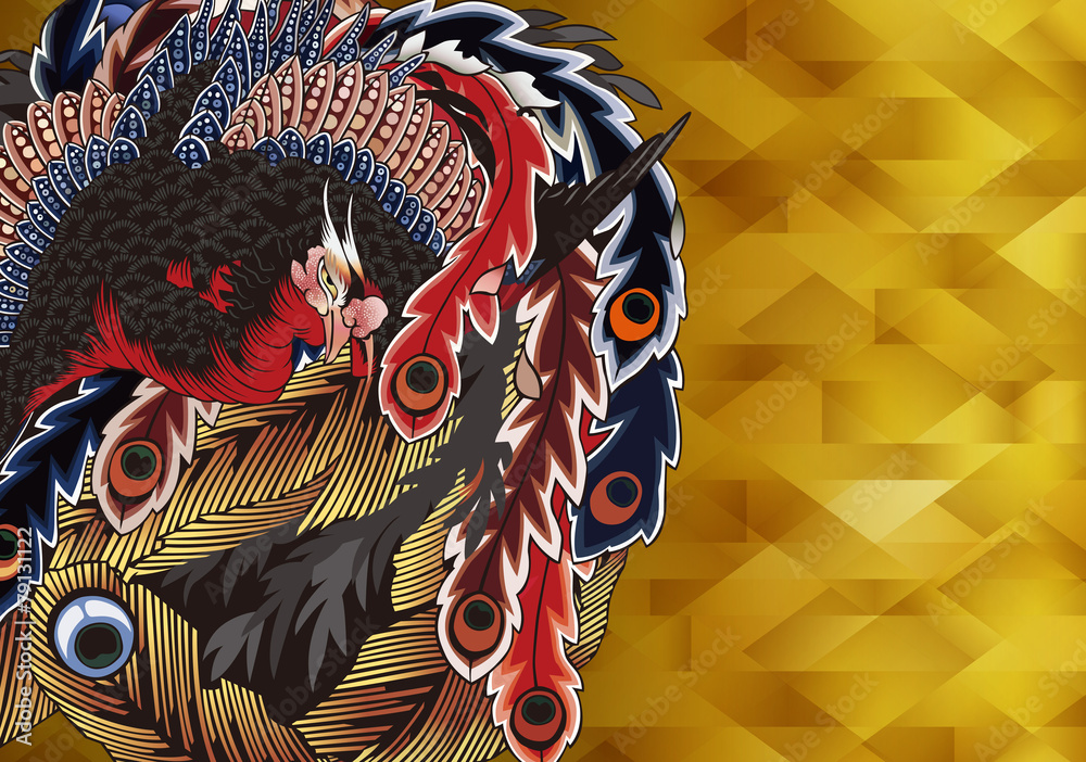 葛飾北斎 岩松院「八方睨み鳳凰図」イメージイラスト の Stock