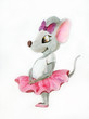 Watercolor painting of gray mouse-ballerina