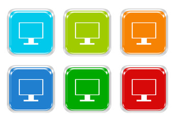 Wall Mural - set of squared colorful buttons with computer monitor symbol