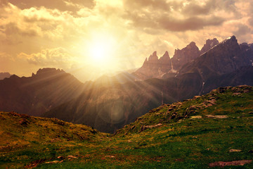 Beautiful mountain landscape at sunset, Dolomites - Italy