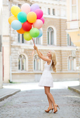 Poster - woman with colorful balloons