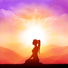 Yoga And Meditation. Woman Silhouette.