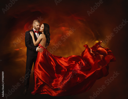 Fotografía Elegant Couple Dancing in Love, Man and Woman in Red Dress