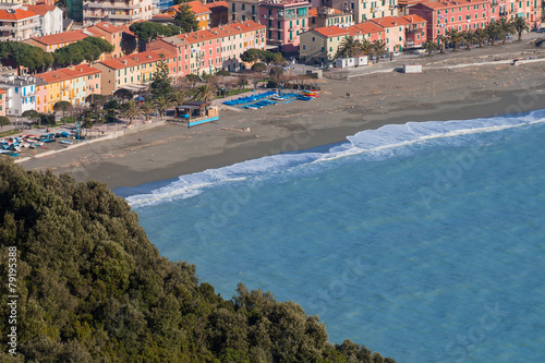 riva trigoso city of ligurian riviera view from above Poster