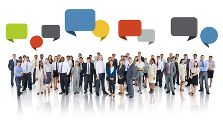 Wall Mural - Multiethnic Group of Business People with Speech Bubbles