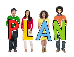 Sticker - DIverse People Holding Text Plan Concept