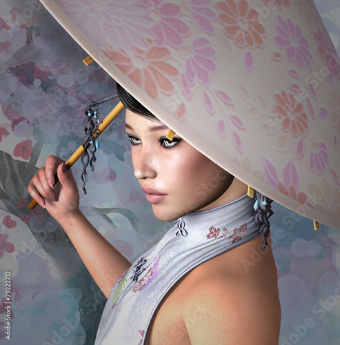Naklejka dekoracyjna Beautiful woman with umbrella
