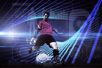 Poster - Composite image of goalkeeper kicking ball