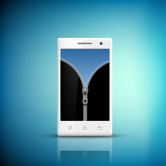 Wall Mural - White Smartphone with zipper on the screen