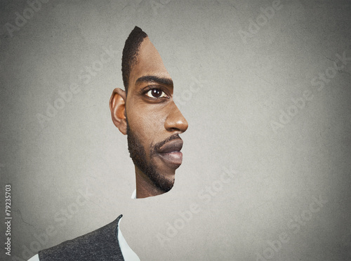 Fotomural Optical illusion portrait front with cut out profile of man